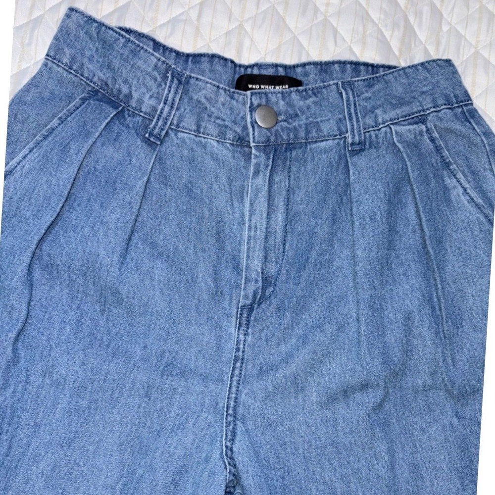Who What Wear Medium Blue High-Rise Pleated Wide Leg Jeans